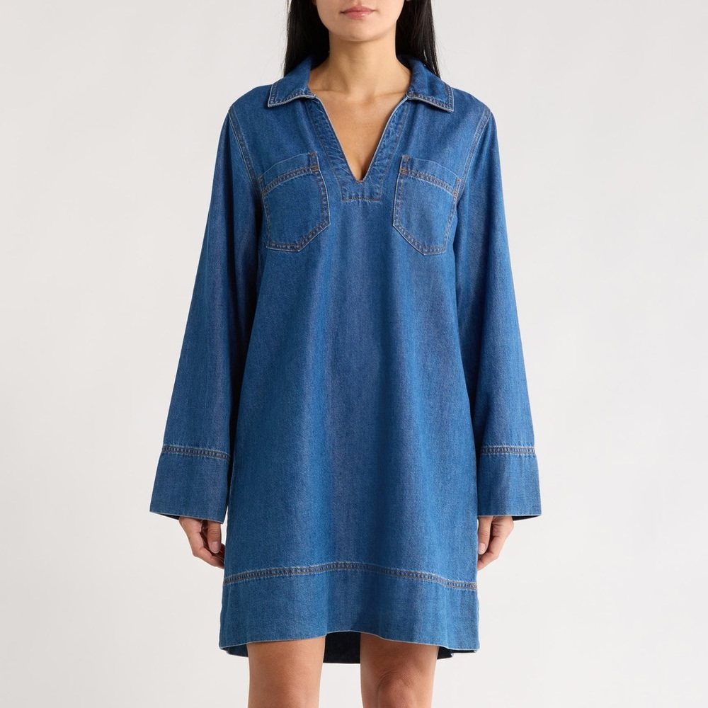 Habitual Long Sleeve Popover Denim Minidress
